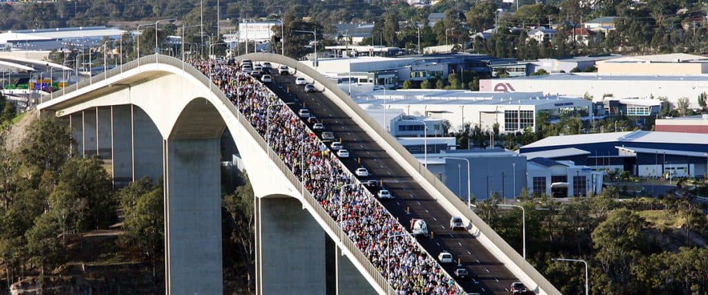 Bridge to Brisbane event with thousands of participants crossing the Story Bridge in Brisbane, Austr.